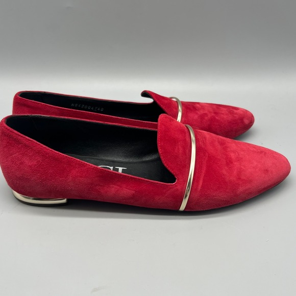 AGL Attilio Giusti Leombruni Red Suede Gold Bar Loafers Flats N542004 40 Italy - Picture 3 of 8